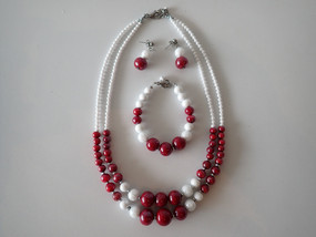 Alexis handcrafted Murano glass necklace, bracelet and earrings set in red and white
