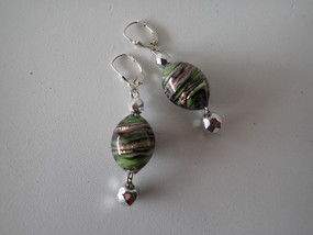 Serena emerald handcrafted Murano glass drop earrings with silver detailing