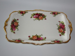 Royal Albert Old Country Roses vintage sandwich tray with gold trim and floral pattern