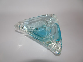 Mid century Murano teal blue and clear glass ashtray with pinched edges