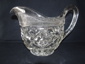 Vintage Georgian style cut glass water jug with diamond pattern and handle