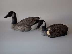 Roger Desjardins Canada goose pair hand painted wildlife carving circa 1980s