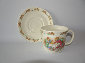 Vintage Royal Doulton Bunnykins Tea Time cup and saucer tea party scene