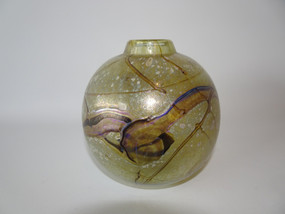 Vintage iridescent hand blown studio art glass vase signed 1989