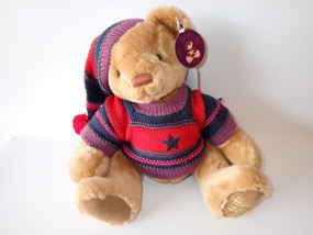 Harrods 2004 Christmas Bear Thomas with original tag, knitted jumper and striped nightcap