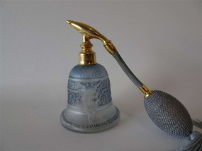 Rare French blue perfume atomiser with gilt brass detailing, monastery bell form, angelic relief decoration and replacement bulb pump, circa 1920–1930.