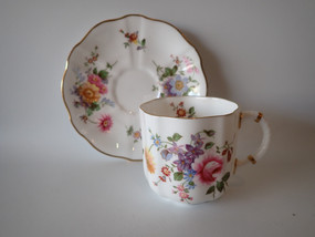 Royal Crown Derby Derby Posies demitasse cup and saucer with floral decoration and gilt trim