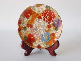 Antique Japanese Satsuma millefiori trinket dish with colourful hand-painted floral decoration and gilt detailing.
