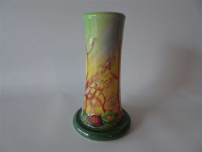 Vintage Royal Doulton Coral Strand D5967 vase with hand-coloured fish, coral and underwater foliage, green pedestal base and flared rim.
