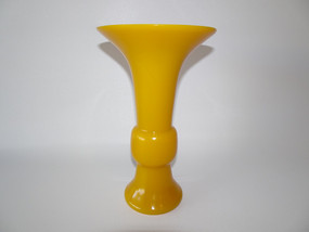 20th century Chinese yellow Peking glass gu-shaped vase with elegant flared neck and traditional form.