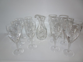 Waterford Crystal 'Imprint' by John Rocha, with carafe and white and red wine glasses.