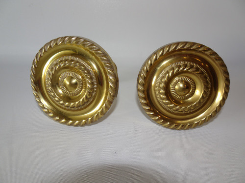 Pair of sold brass Georgian rope stem curtain holdbacks.