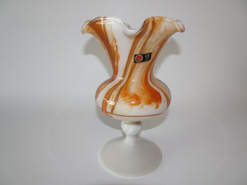 Italian handmade opaline glass vase with marble effect with Marchio Depositato trade mark circa 1960s