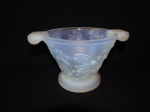 Art Deco Etling France opalescent glass vase with handles in the Mimosa pattern circa 1930s.