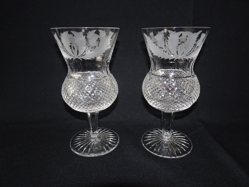 Stunning pair of Edinburgh thistle cyrstal wine glasses circa 1960s.