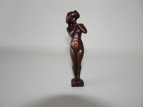 French Art Nouveau bronze wax seal of a nude lady with hands clasped to chest.  Incised seal monogram dated 1890-1900.