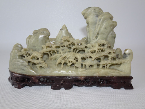 Chinese soapstone landscape mountain village carving circa 1960s.