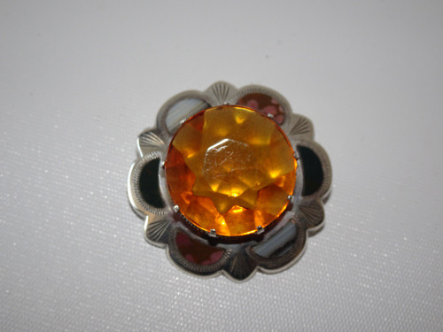 Antique Sterling Silver Scottish Agate and Gem Set Brooch