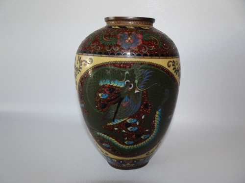 Antique Japanese Cloisonne Enamel and Goldstone Vase