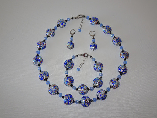 Celestia Murano glass necklace, bracelet and earrings set with silver foil and silver accents