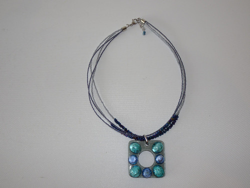 Giulia Blue – handcrafted Murano glass necklace with aqua and silver square pendant.
