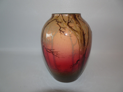 Rare Royal Doulton hand-painted textured tree vase dated 1902–1922 with crazing, 14.5cm tall