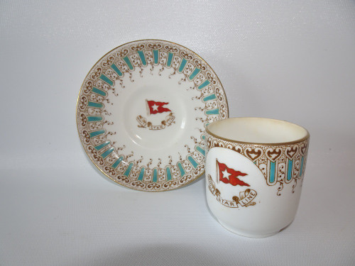 White Star Line 1st class coffee cup and saucer in Wisteria pattern by Stonier & Co Ltd Liverpool dated 1912
