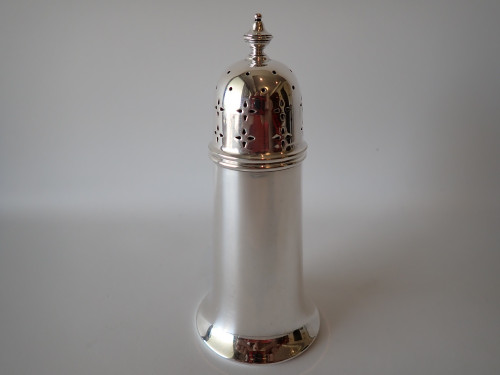 Antique Elkington & Co silver plate sugar caster with pierced domed top