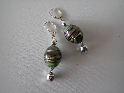 Serena emerald handcrafted Murano glass drop earrings with silver detailing