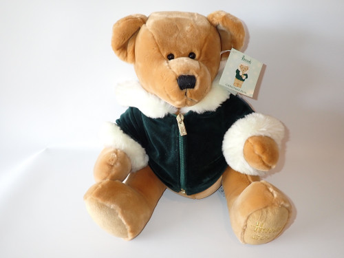 Harrods Scott Christmas Bear 2001 plush teddy in green velvet jacket