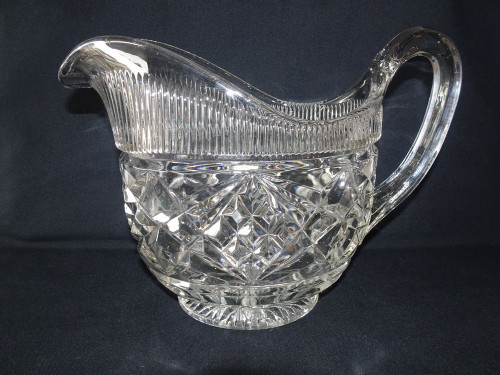 Vintage Georgian style cut glass water jug with diamond pattern and handle