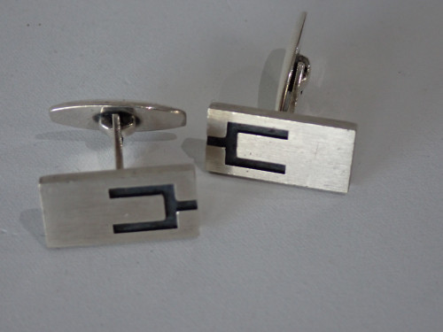 Mid-century Scandinavian sterling silver cufflinks by N.E. From with brushed rectangular faces and maker's mark.