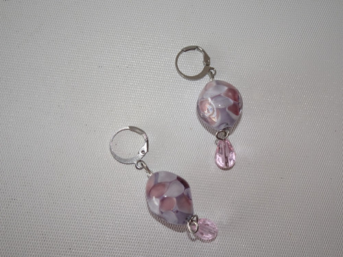 Handcrafted Serena Coral Murano Glass Earrings with blush pink crystal drops and authentic Venetian art glass.