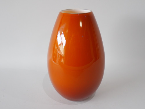 Holmegaard "Cocoon" amber and opaline mouth blown art glass vase designed by Peter Svarrer, Denmark, 17 cm high.