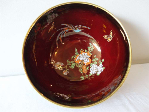 Carlton Ware Rouge Royale bowl with bird of paradise and floral decoration circa 1930s