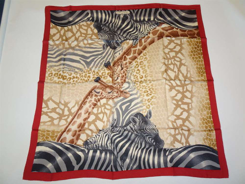 Salvatore Ferragamo Vintage Silk Scarf Safari Giraffe and Zebra