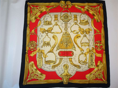 Vintage Hermès Etriers silk scarf by Françoise de la Perrière with equestrian stirrup design