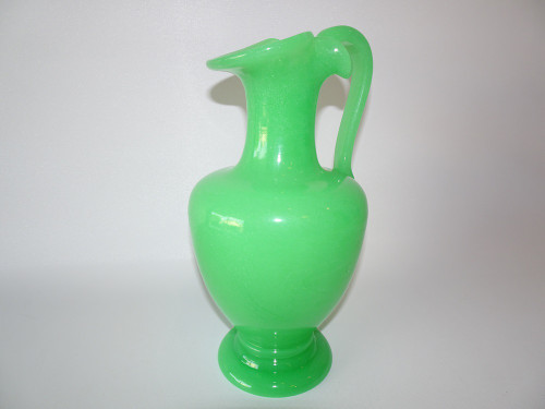 French Green Opaline Glass Pitcher 19th Century