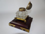 Rare mid 19th century partners inkwell with a double opening brass top and cut crystal on a wooden base with brass mounts.