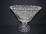 Rare large antique cut crystal pedestal bowl with sawtooth rim, Russian pattern band over vertical cuts with a twist knop stem on a circular foot star cut base.