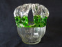 Victorian hand blown Kralik Brides Bank glass vase with applied green and clear glass decoration