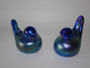 Vintage pair of blue iridescent handblown glass birds