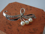 Vintage sterling silver Akoya pearl floral spray brooch pin