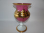 Stunning mid century Bohemian pink opalescent stem glass vase with 24k gold and enamel flower decoration.