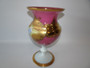 Stunning mid century Bohemian pink opalescent stem glass vase with 24k gold and enamel flower decoration.