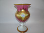 Stunning mid century Bohemian pink opalescent stem glass vase with 24k gold and enamel flower decoration.