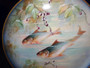 Antique Limoges hand painted fish plate cobalt blue border gold trim 1890s