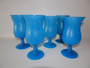 Stunning set of six Martunuzzi Murano handblown pulegoso blue glass goblets dated 1930-1940.