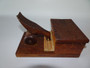 Vintage hand-carved wooden mechanical bird cigarette dispenser circa 1940s