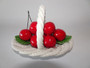 Vintage Italian ceramic woven basket with red cherries and green leaf, 12cm long